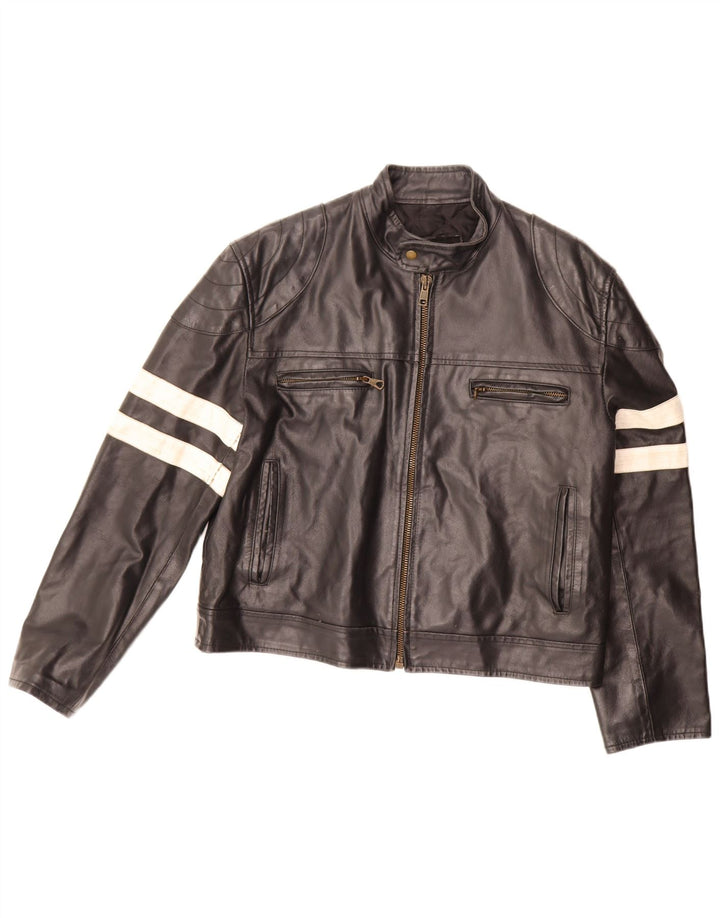 Vintage Γυναικείο Δερμάτινο Μπουφάν UK 20 2XL Μαύρο Colourblock Δερμάτινο
