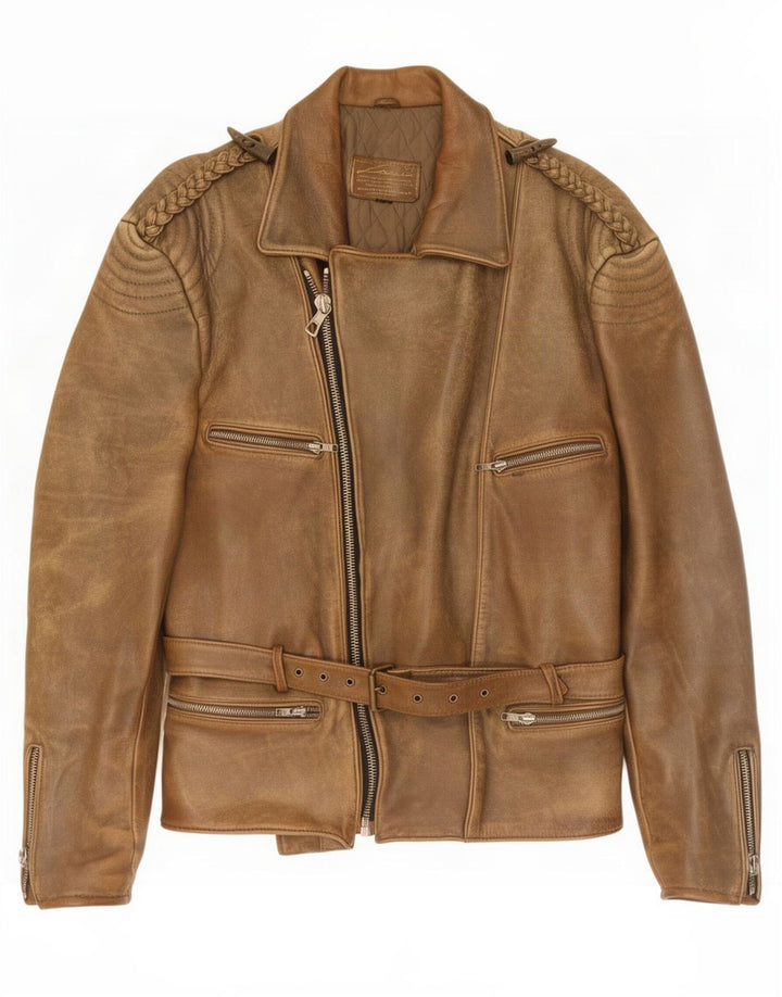 Vintage Ανδρικό Δερμάτινο Μπουφάν Biker UK 38 Μεσαίο Καφέ