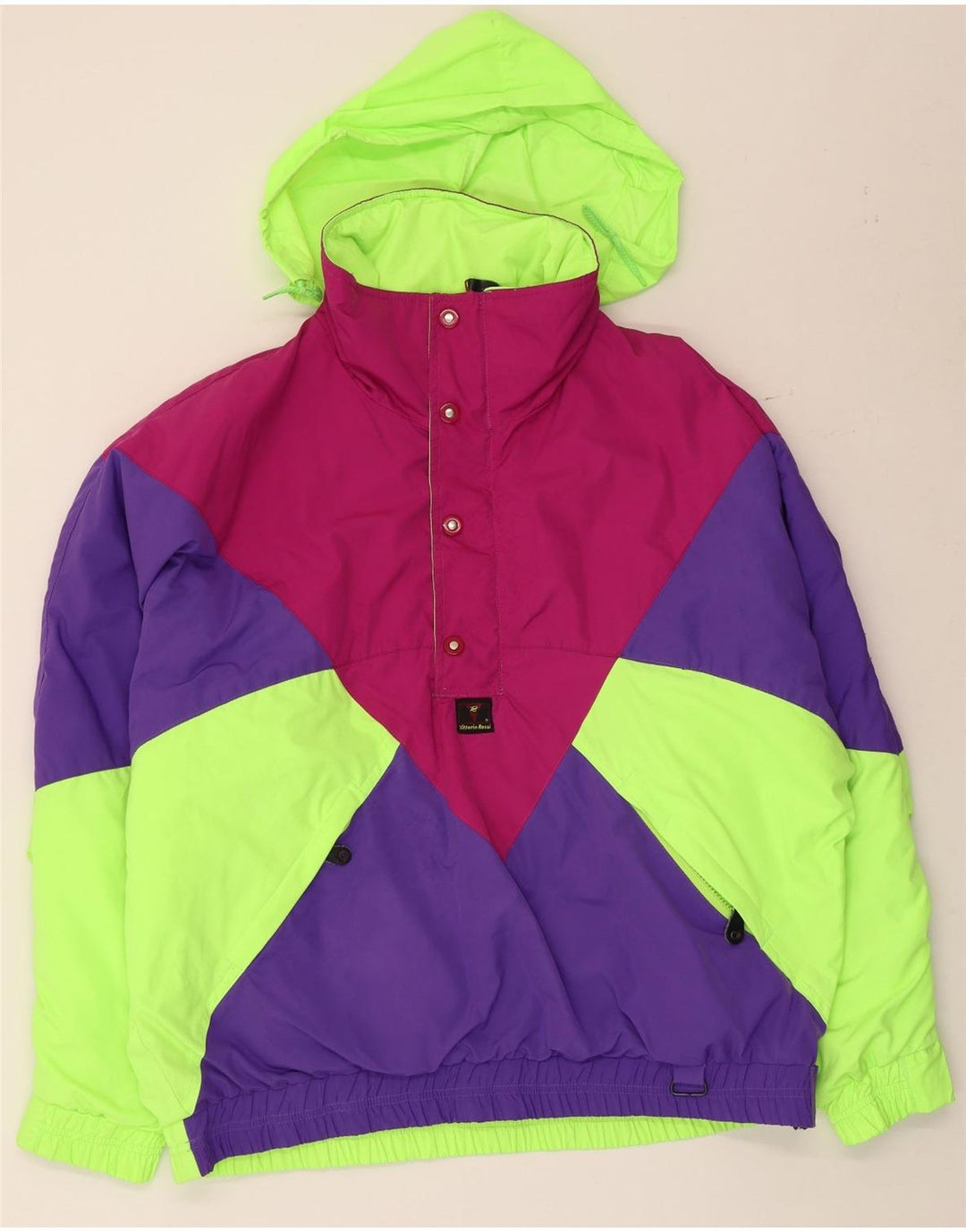 Vintage Ανδρικό μπουφάν Anorak με κουκούλα IT 50 μεγάλο πολύχρωμο μπλοκ χρώματος