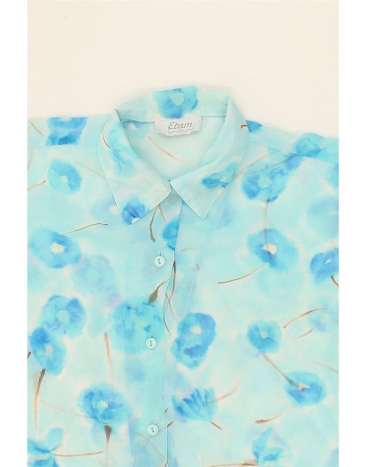 ETAM Womens Longline Shirt Blouse UK 14 Medium Blue Floral Vintage Etam and Second-Hand Etam from Messina Hembry 