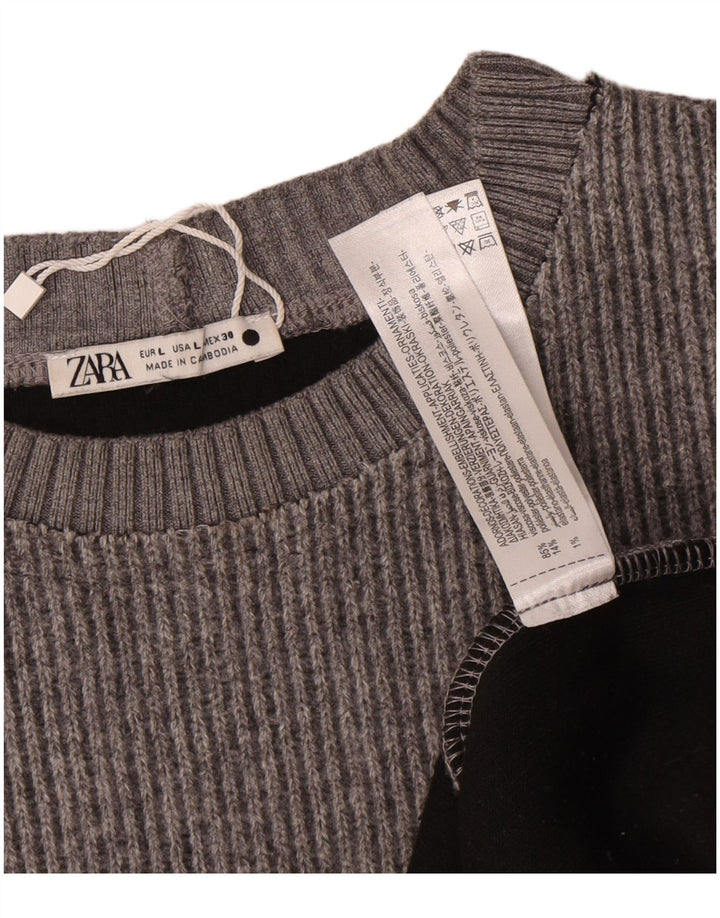 Zara Γυναικείο πουλόβερ με λαιμόκοψη UK 16 Large Grey Wool