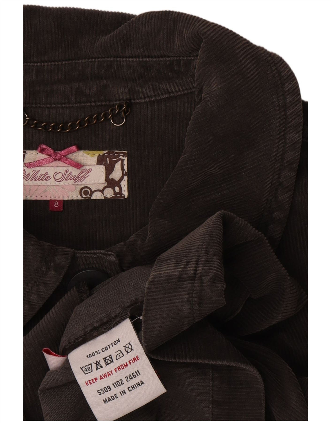 White Stuff Γυναικείο κοτλέ μπουφάν UK 8 Small Grey Cotton