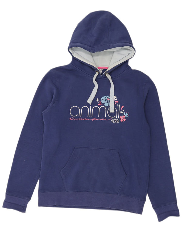 Γυναικείο Animal Graphic Hoodie Jumper UK 14 Large μπλε βαμβακερό