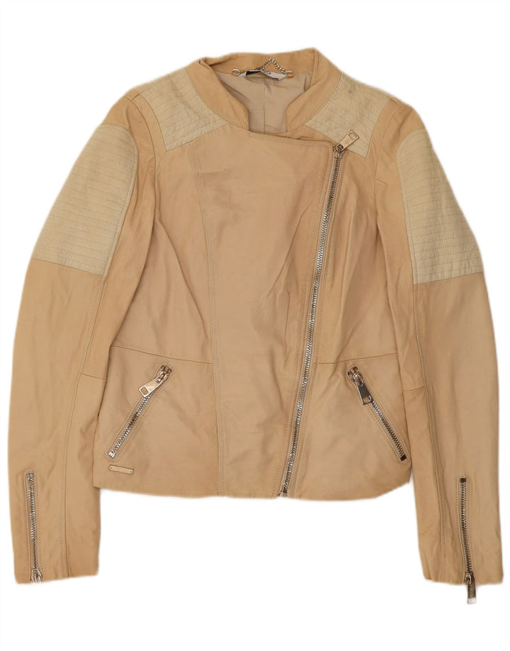 Liu Jo Γυναικείο Crop Biker Jacket IT 42 Medium Beige Colourblock Δέρμα
