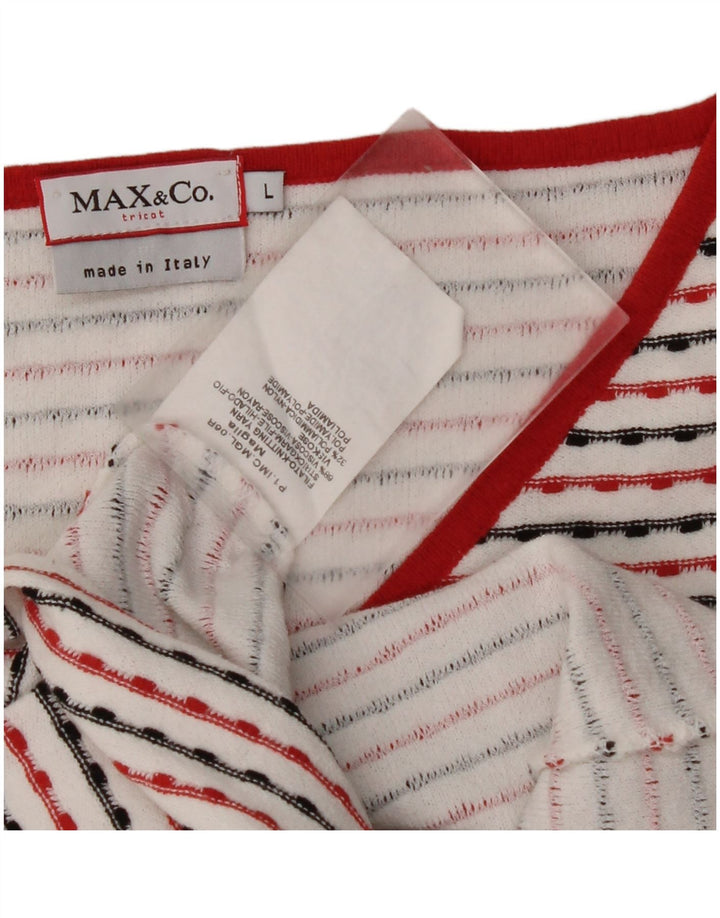 MAX & CO. Γυναικείο τοπ 3/4 μανίκι UK 14 μεγάλη λευκή ριγέ βισκόζη
