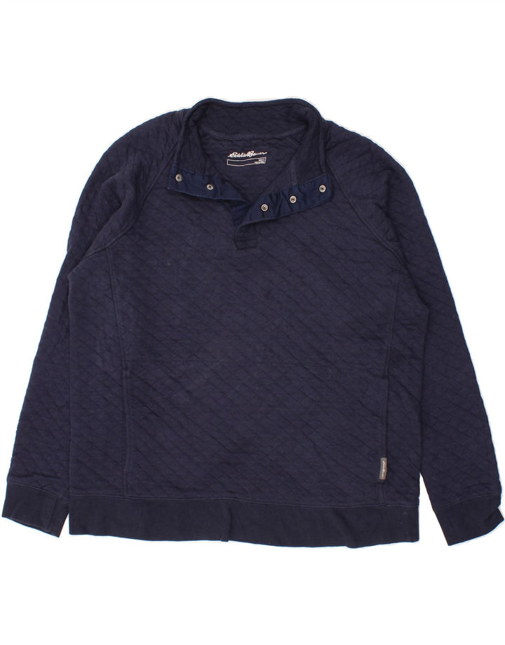 EDDIE BAUER Mens Button Neck Sweatshirt Jumper Large Navy Blue Cotton Vintage Eddie Bauer and Second-Hand Eddie Bauer from Messina Hembry 
