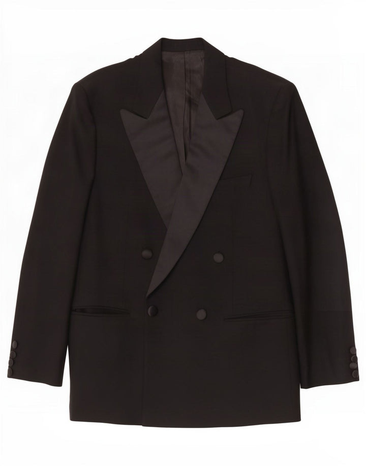 Vintage Ανδρικό Διπλό Μπουφάν Blazer UK 38 Μέτριο Μαύρο Παρθένο Μαλλί
