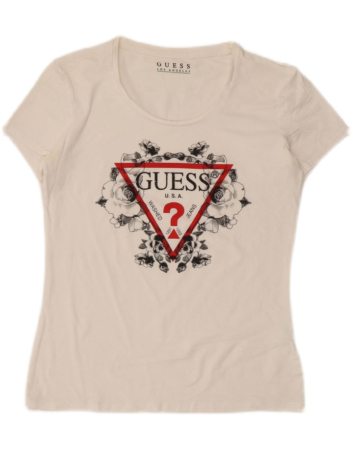 Γυναικείο γραφικό μπλουζάκι Guess Top UK 12 Medium White