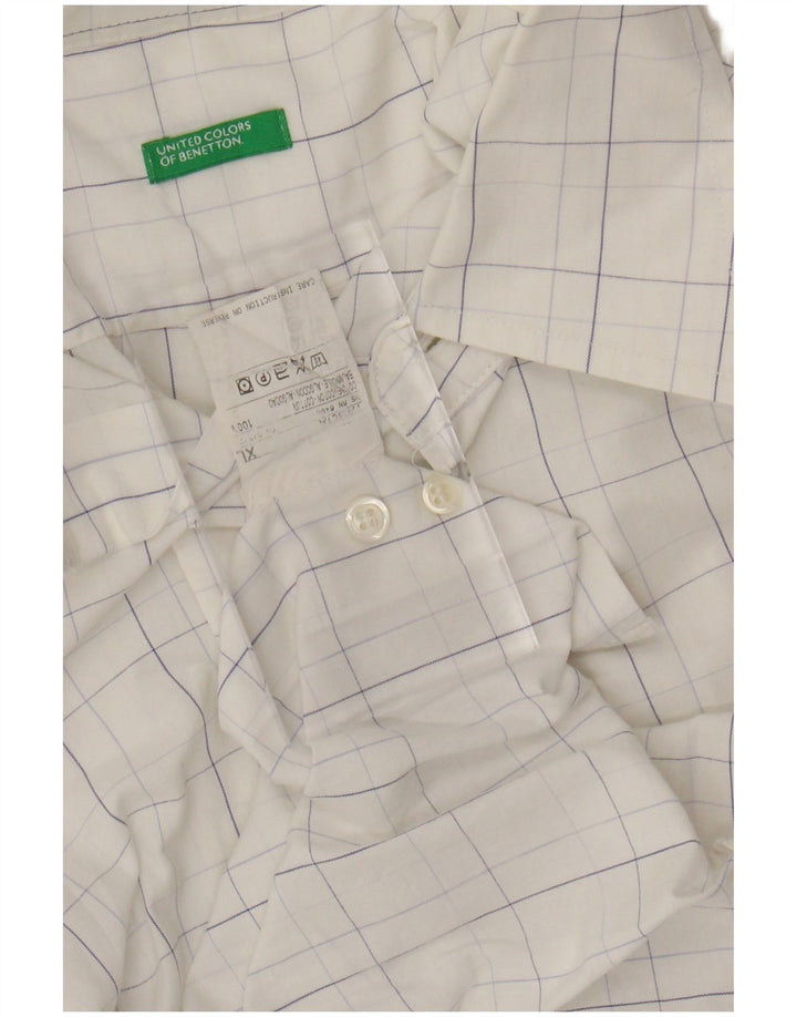 BENETTON Ανδρικό πουκάμισο XL Λευκό βαμβακερό καρό