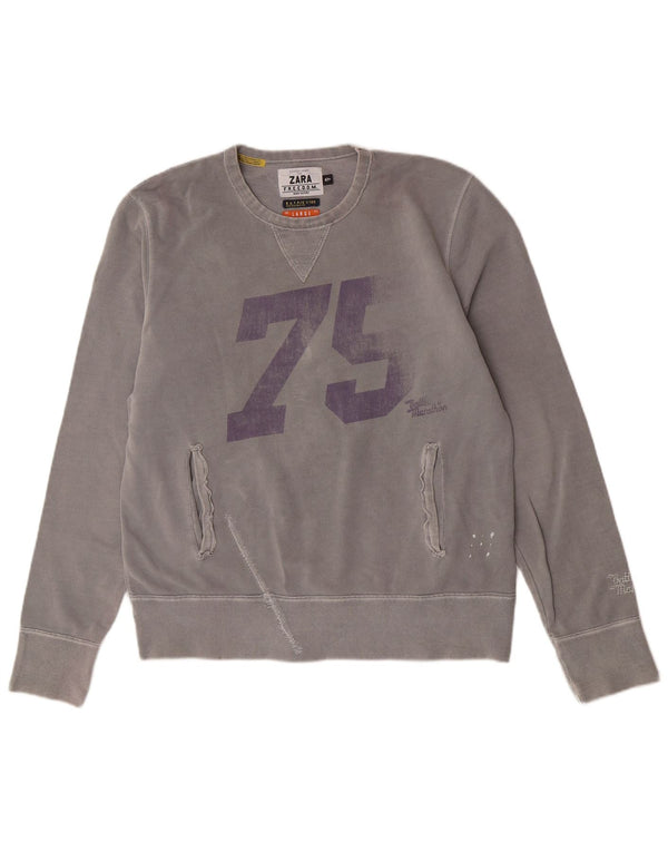 Ανδρικό γραφικό φούτερ Zara Jumper μεγάλο γκρι βαμβακερό