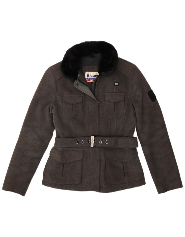 Blauer Γυναικείο Ανεμοδράστη Παλτό UK 16 Large Grey Polyester