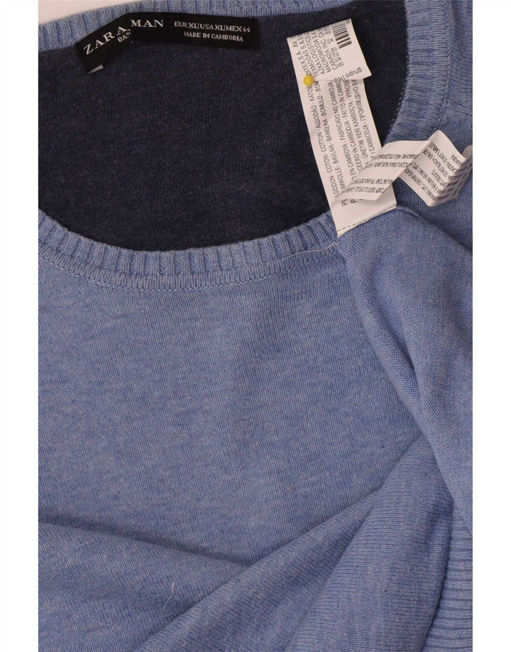 Ανδρικό πουλόβερ Zara Crew Neck Jumper XL Μπλε βαμβακερό