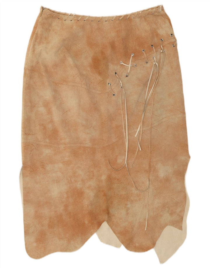 HELLINE Γυναικεία ασύμμετρη φούστα UK 14 Large W30 Beige Tie Dye Leather