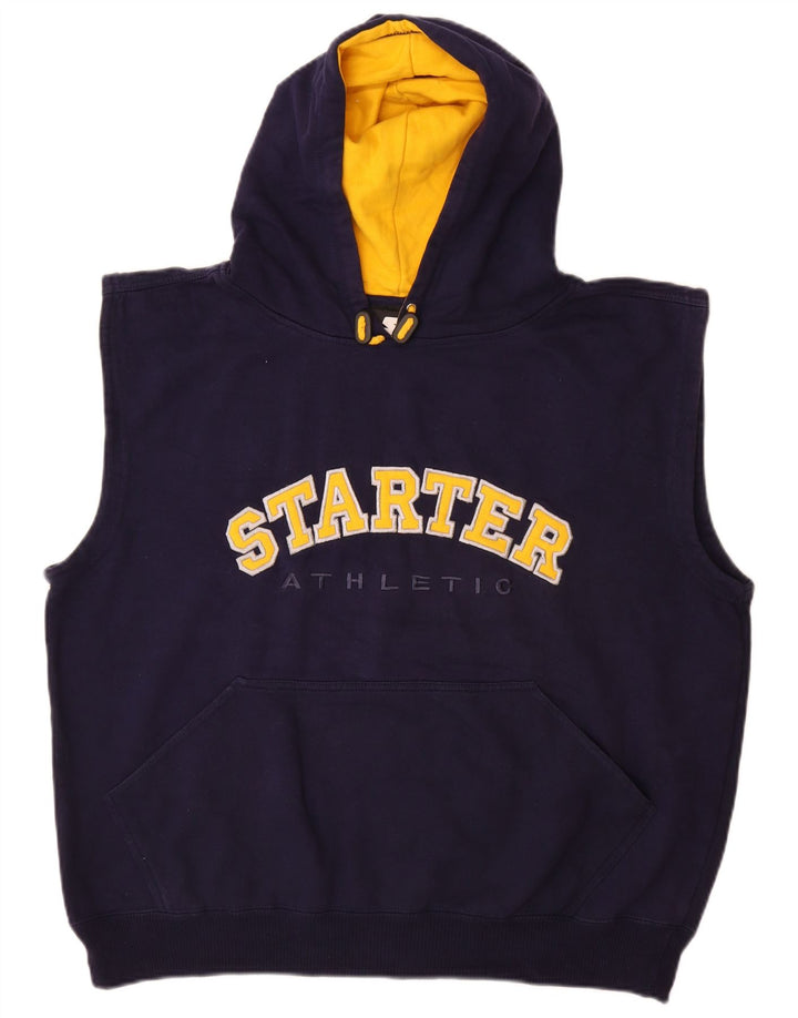 STARTER Ανδρικό γραφικό αμάνικο μπλουζάκι με κουκούλα μεγάλο μπλε βαμβακερό