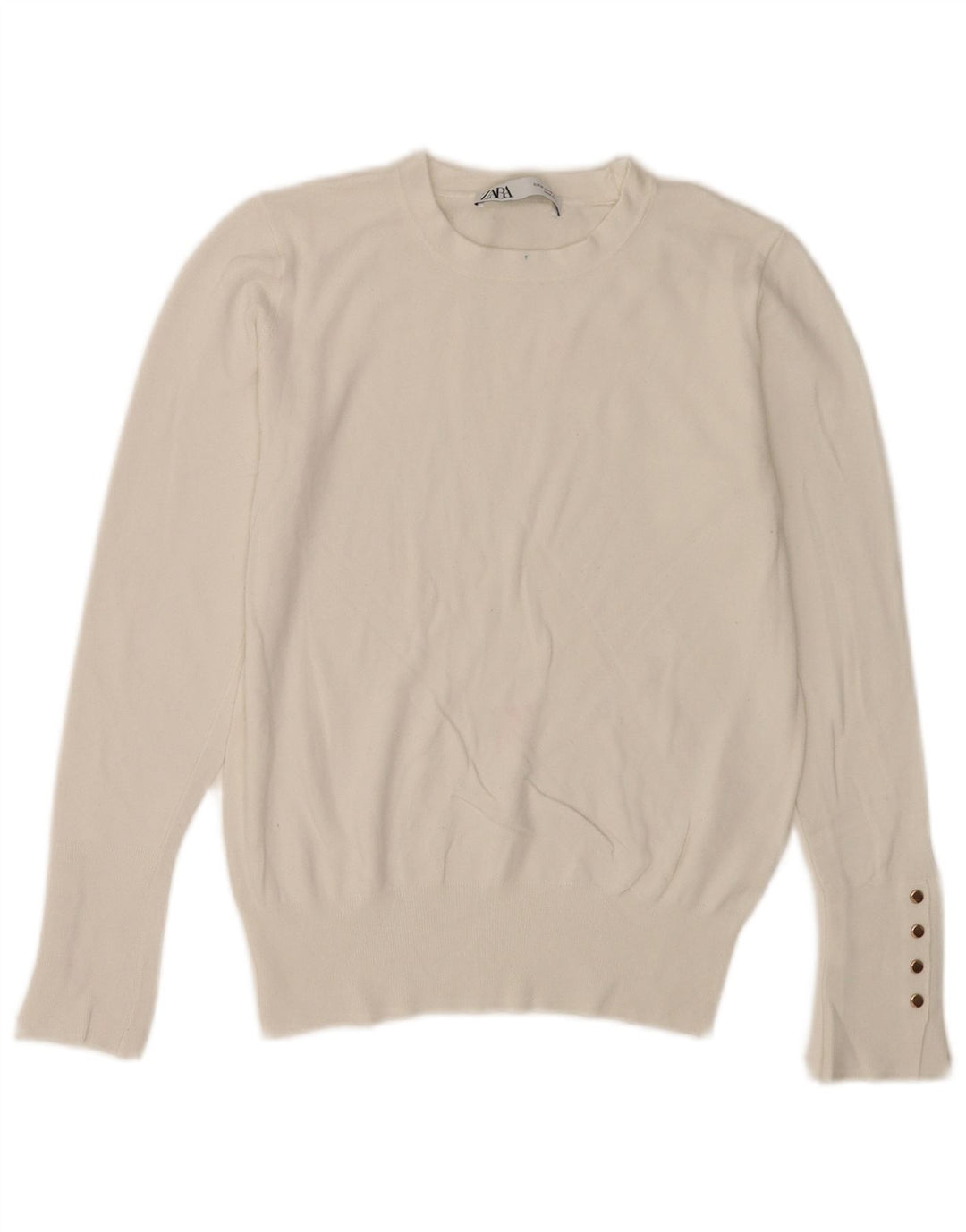Zara Γυναικείο πουλόβερ με λαιμόκοψη UK 12 Medium White