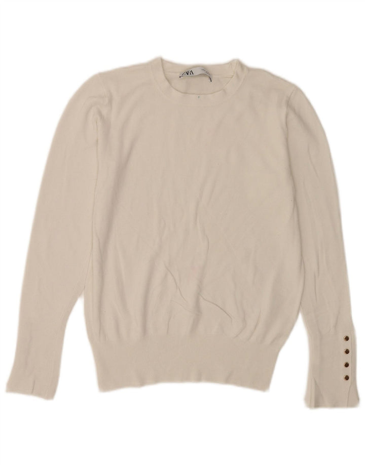 Zara Γυναικείο πουλόβερ με λαιμόκοψη UK 12 Medium White