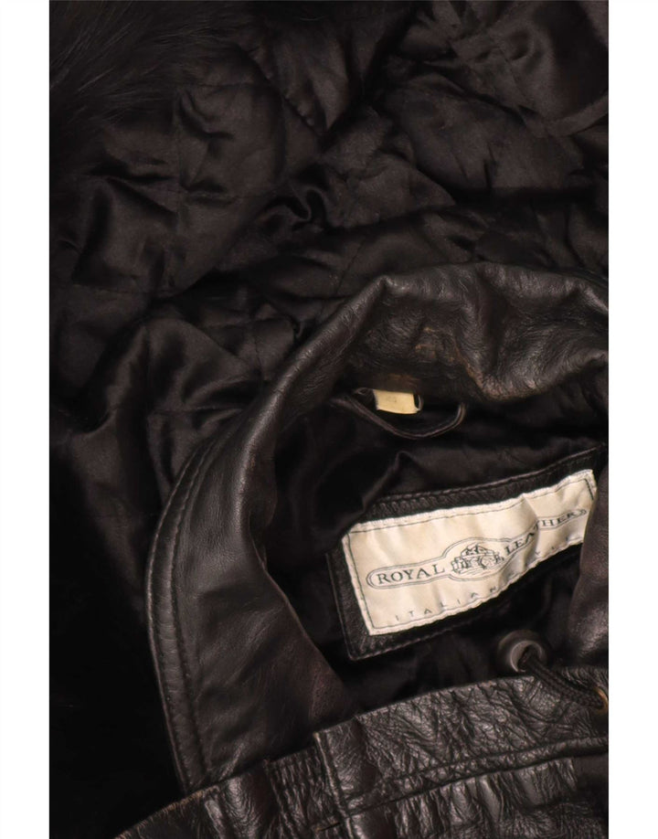 Vintage Γυναικείο Hooded Oversized Δερμάτινο Μπουφάν IT 44 Medium Black