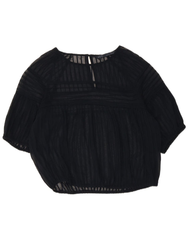 Zara Γυναικεία Μπλούζα Crop Top UK 14 Medium Navy Blue ριγέ πολυεστέρας