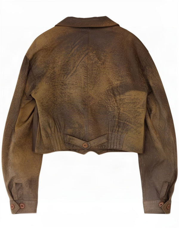 Vintage Γυναικείο Crop Δερμάτινο Μπουφάν EU 38 Medium Brown