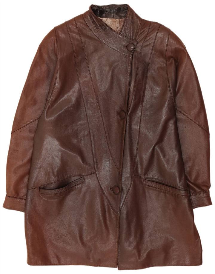 Vintage Γυναικείο Oversized Δερμάτινο Παλτό UK 14 Μεσαίο Καφέ