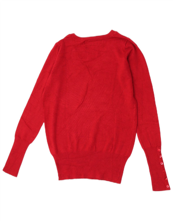 Zara Γυναικείο πουλόβερ με V λαιμόκοψη UK 10 Small Red Rayon