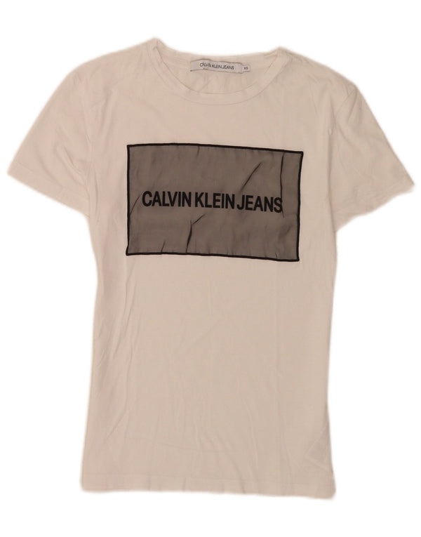 Γυναικείο γραφικό μπλουζάκι Calvin Klein Jeans Top UK 4 XS Λευκό βαμβακερό