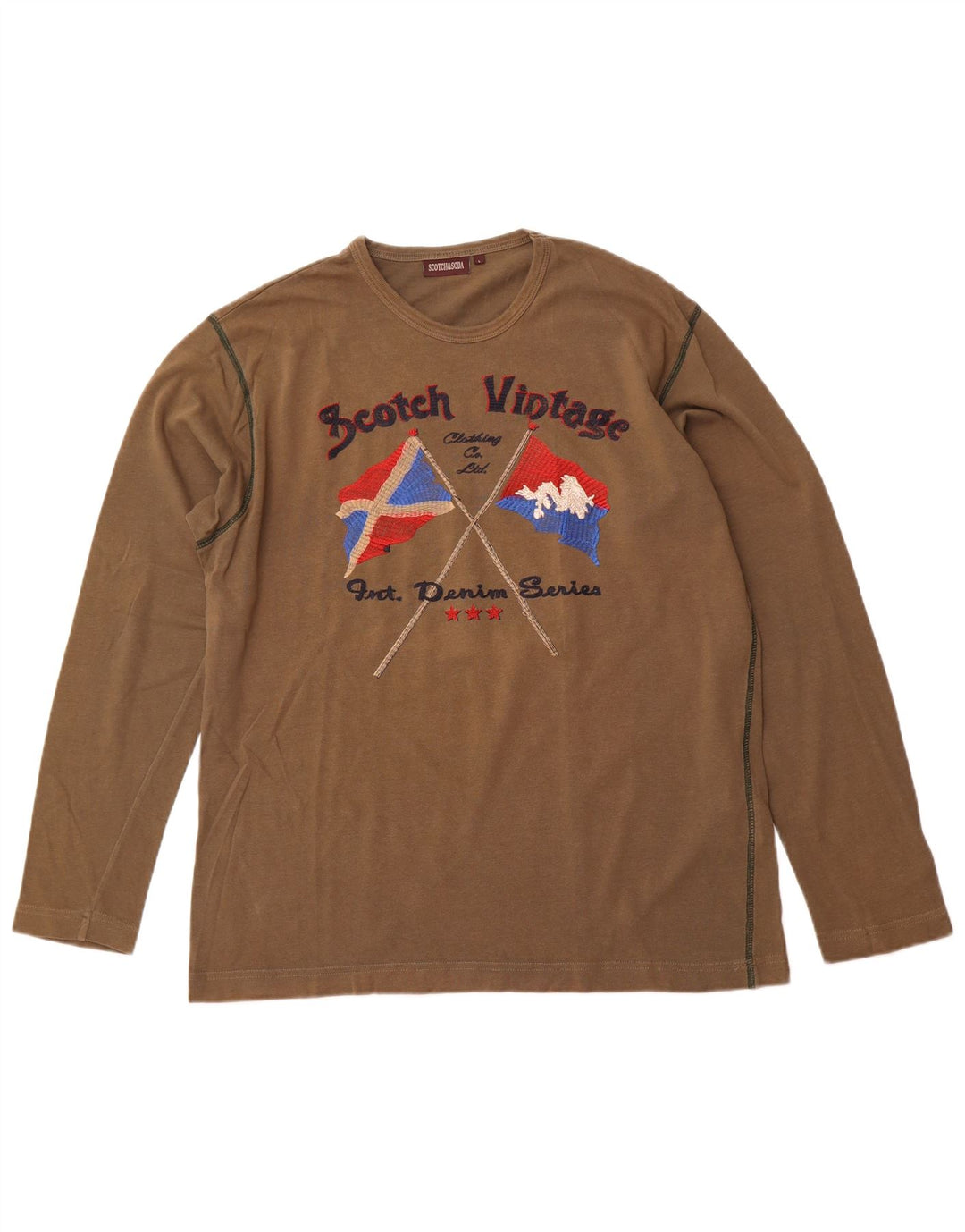 Ανδρικό γραφικό μπλουζάκι SCOTCH & SODA Μακρυμάνικο μεγάλο χακί βαμβακερό