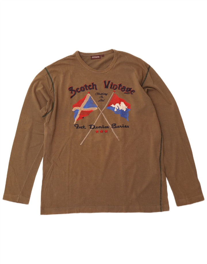 Ανδρικό γραφικό μπλουζάκι SCOTCH & SODA Μακρυμάνικο μεγάλο χακί βαμβακερό