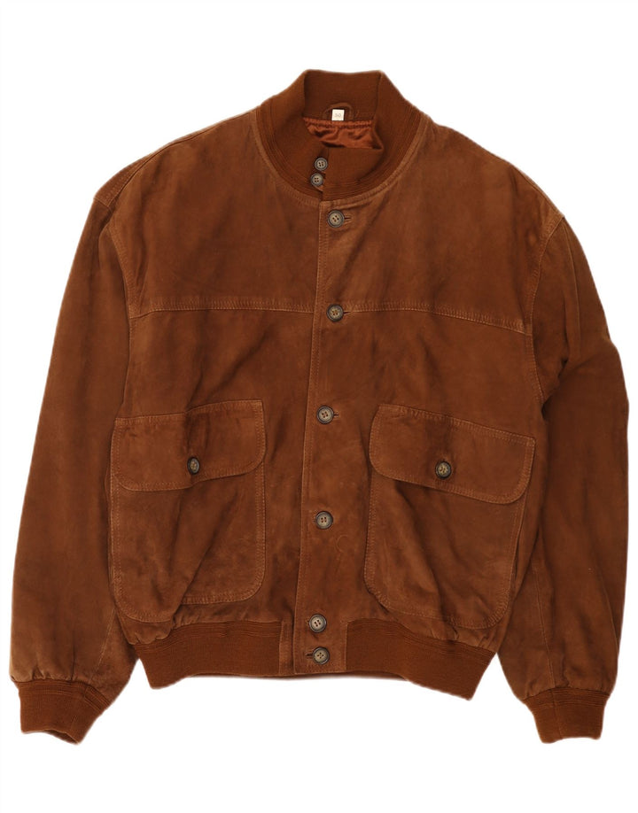 Vintage Ανδρικό Suede Bomber Jacket IT 50 Large Brown Δερμάτινο