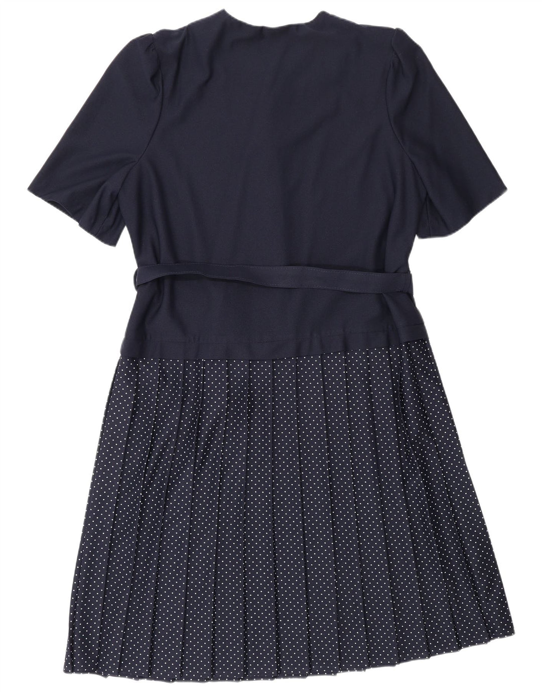 VINTAGE Γυναικείο φόρεμα A-Line UK 16 Large Navy Blue Spotted Polyester
