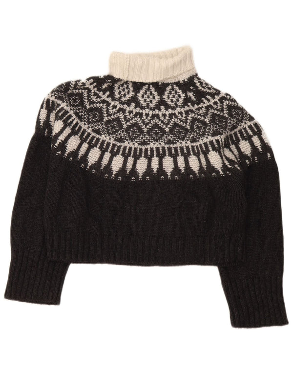 Massimo Dutti Γυναικείο Crop Roll Neck Jumper πουλόβερ UK 6 XS Black Fair Isle