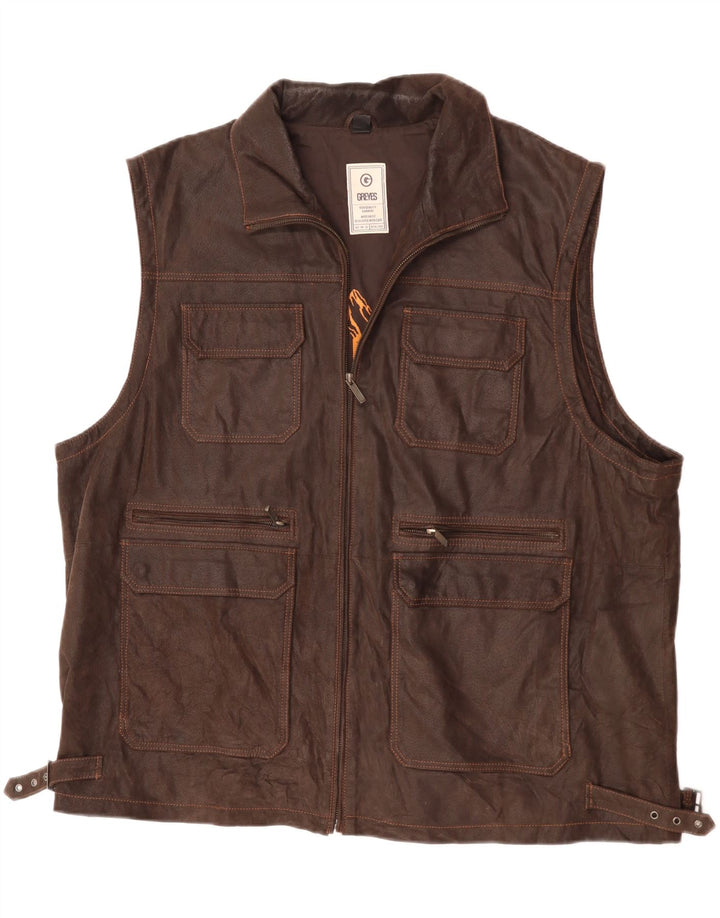 Vintage Ανδρικό Μοντέρνο Δερμάτινο Gilet One Size Καφέ Δέρμα