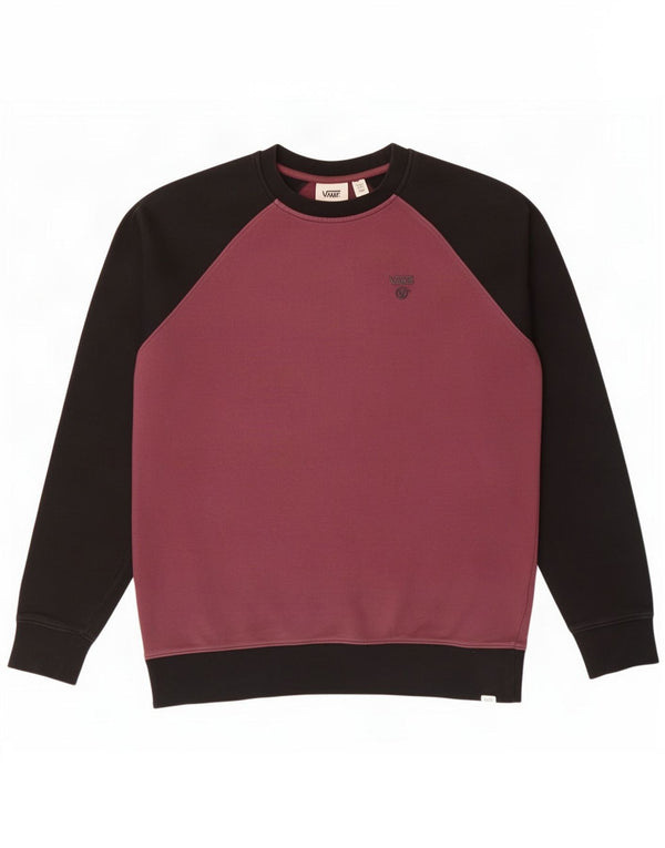 Vans Mens Sweatshirt Jumper Small Burgundy Colourblock Cotton