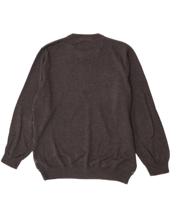 Fynch Hatton Ανδρικό πουλόβερ με λαιμόκοψη 2XL γκρι Argyle/Διαμαντένιο βαμβάκι