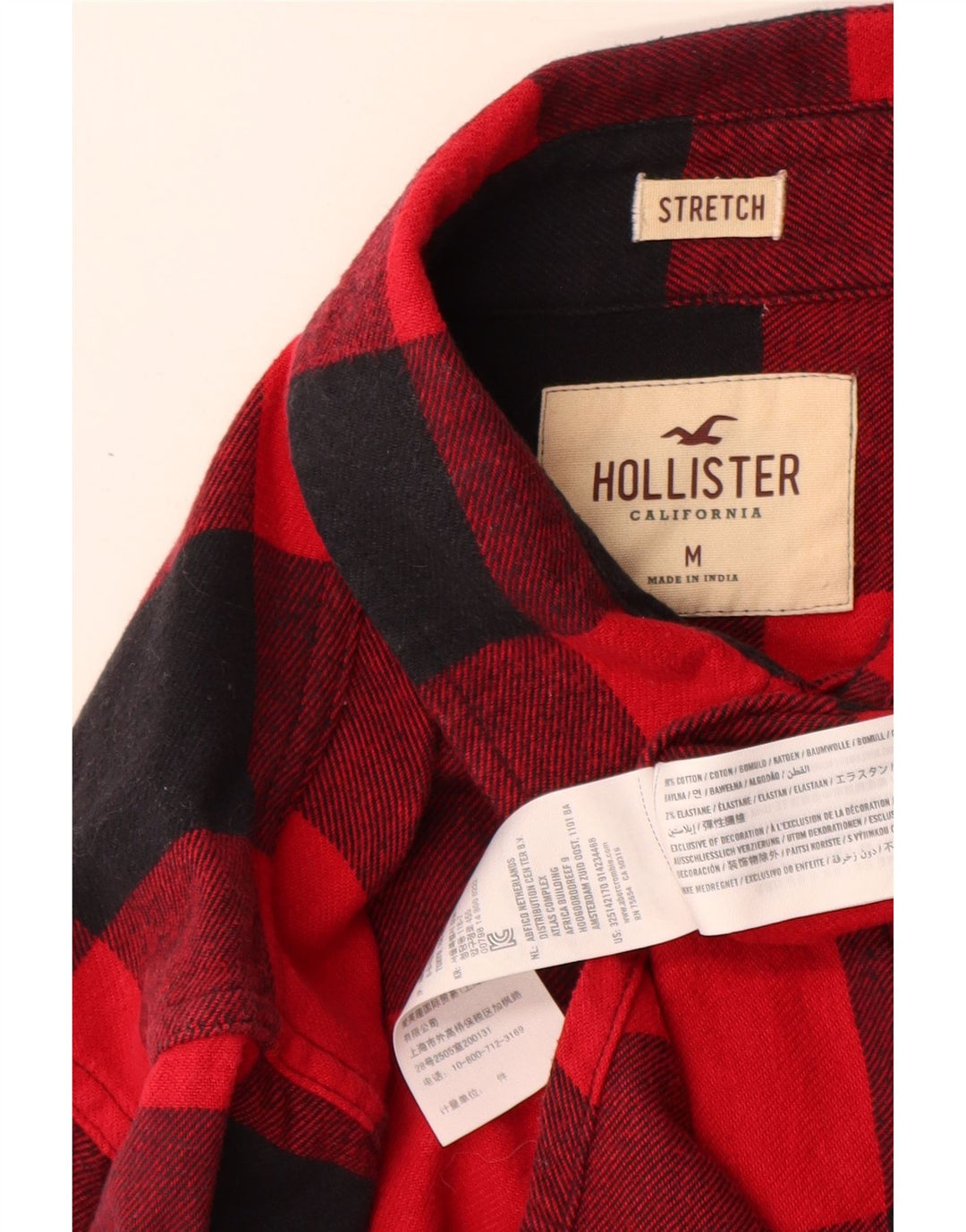 Ανδρικό πουκάμισο Hollister Flannel Μεσαίο κόκκινο βαμβακερό Gingham