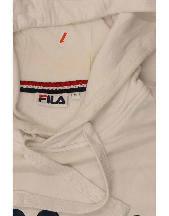 FILA Mens Graphic Hoodie Jumper Small White Cotton Vintage Fila and Second-Hand Fila from Messina Hembry 