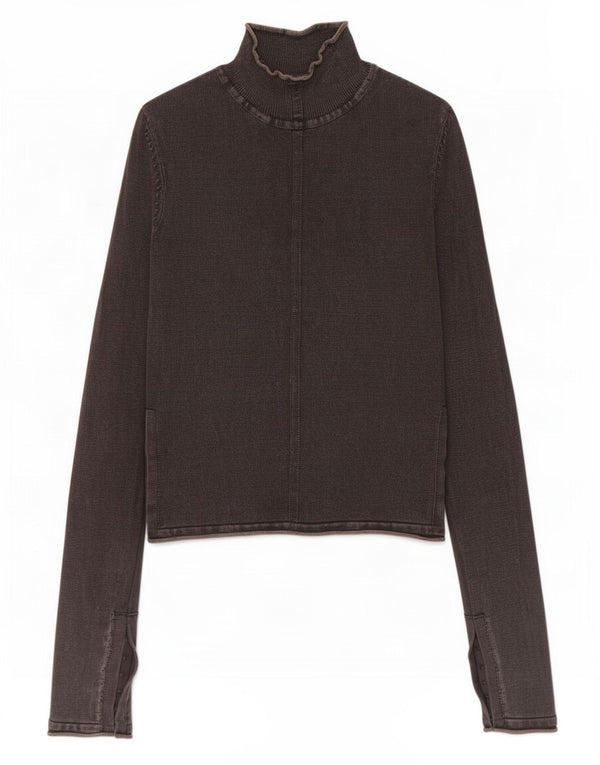 Zara Γυναικείο Crop Top Μακρυμάνικο UK 8 Μικρό Καφέ Βαμβακερό