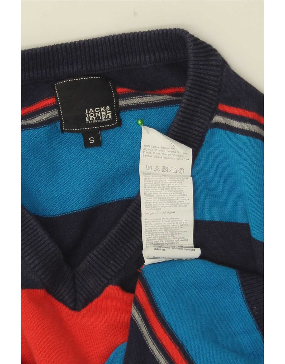 Jack & Jones Ανδρικό πουλόβερ με λαιμόκοψη με λαιμόκοψη, μικρό πολύχρωμο βαμβακερό ριγέ