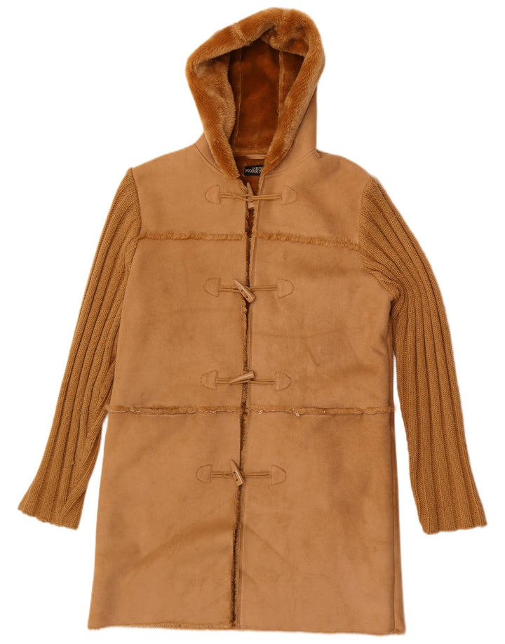 Vintage γυναικείο παλτό Sherpa Duffle με κουκούλα UK 14 μεσαίο καφέ πολυεστέρας