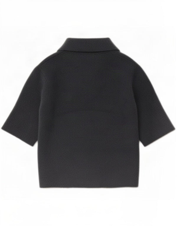 Zara γυναικείο πουλόβερ με κοντό μανίκι polo λαιμόκοψη UK 14 μεγάλο γκρι
