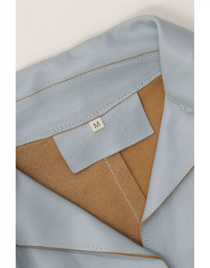 VINTAGE Γυναικείο Δερμάτινο Σακάκι Μπλέιζερ με 2 Κουμπιά UK 12 Medium Blue