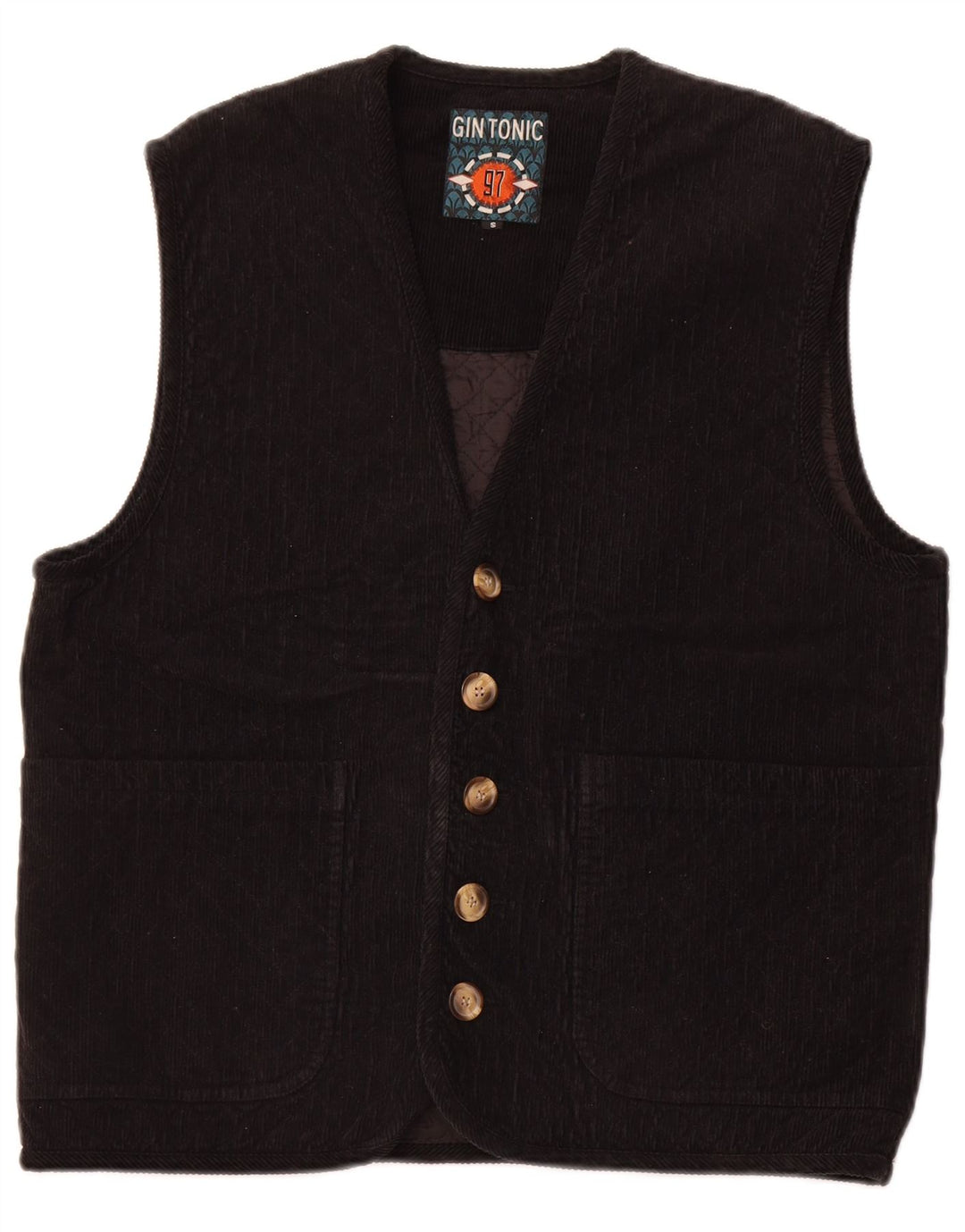 GIN TONIC Ανδρικό καπιτονέ κοτλέ Gilet UK 36 Small Black Cotton