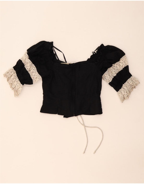 Γυναικεία LANDHAUS Trachten Crop Corset Top UK 8 Small Black Floral Len