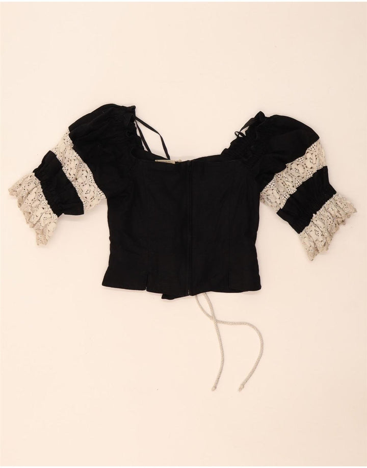 Γυναικεία LANDHAUS Trachten Crop Corset Top UK 8 Small Black Floral Len