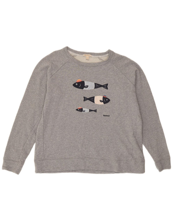 Γυναικεία γραφική φούτερ Barbour Jumper UK 16 Large Grey Cotton