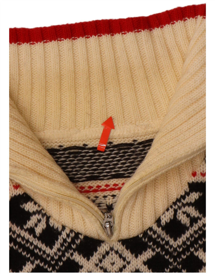 VINTAGE Γυναικείο πουλόβερ με φερμουάρ UK 16 Large Off White Fair Isle