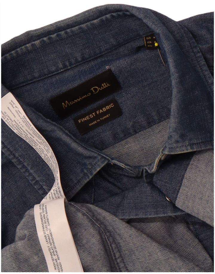Ανδρικό τζιν πουκάμισο Massimo Dutti, μεσαίο μπλε βαμβακερό