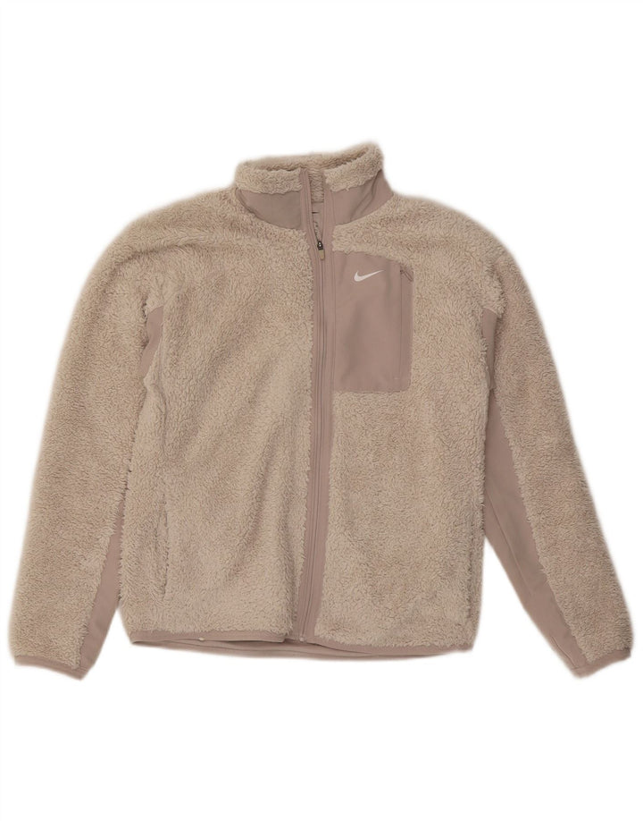 NIKE Γυναικείο μπουφάν φλις μεγάλου μεγέθους UK 6 XS μπεζ πολυεστέρας