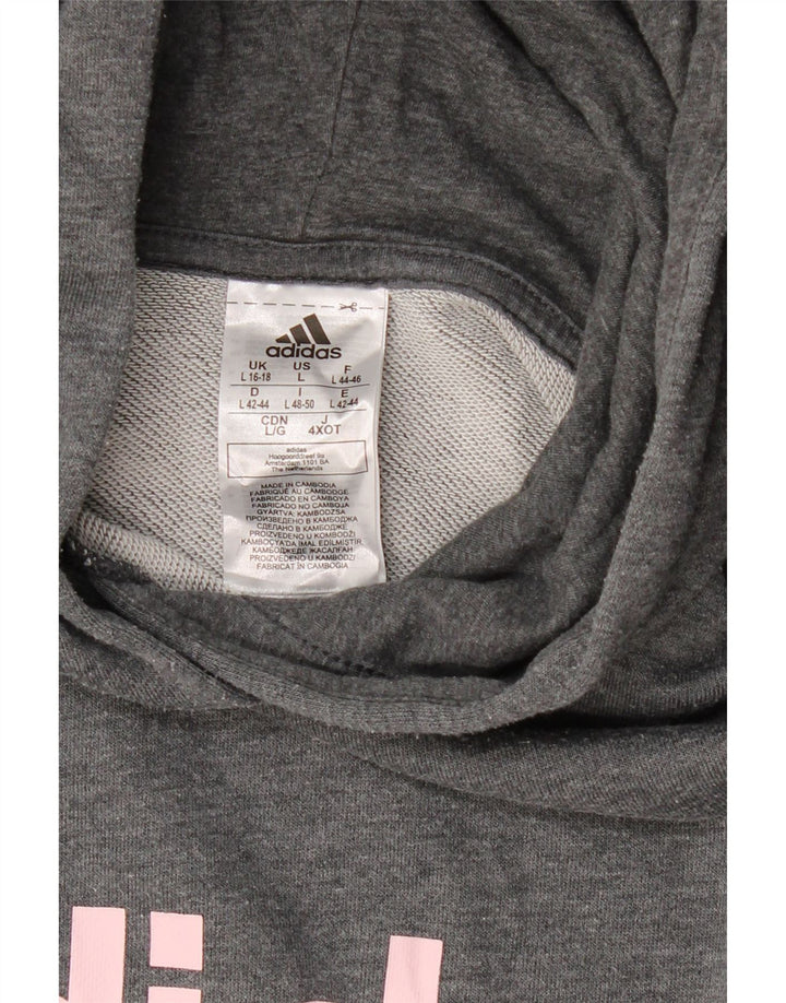 ADIDAS Γυναικεία γραφικά φούτερ με κουκούλα UK 16/18 Large Grey Polyester
