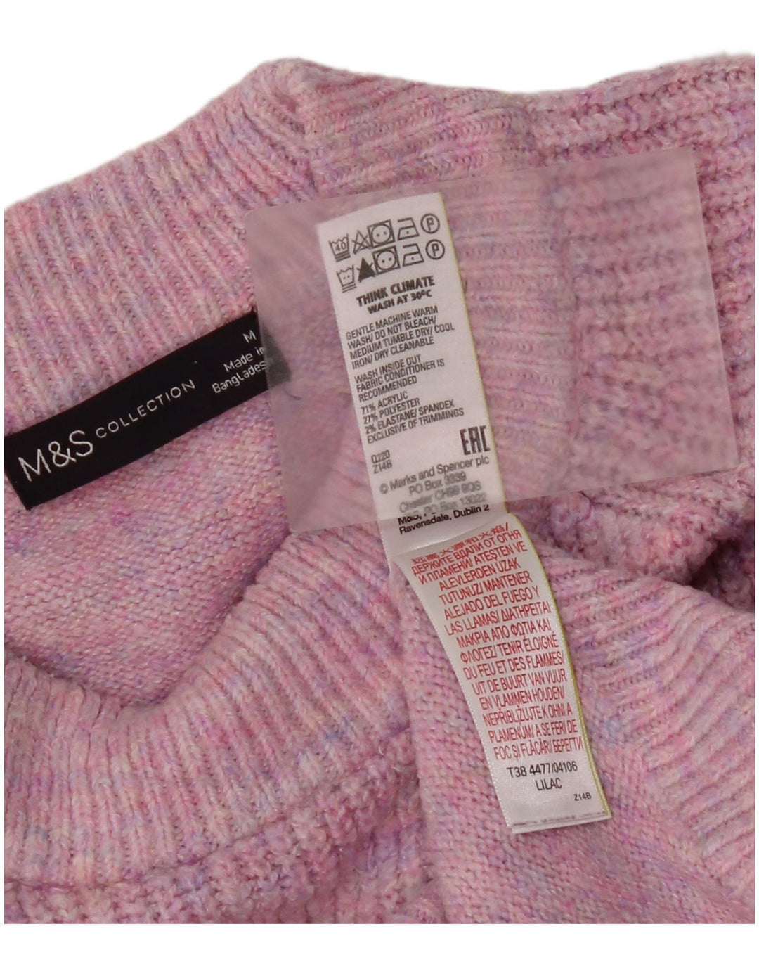 Marks & Spencer Γυναικείο πουλόβερ με λαιμόκοψη UK 14 Medium Pink Acrylic